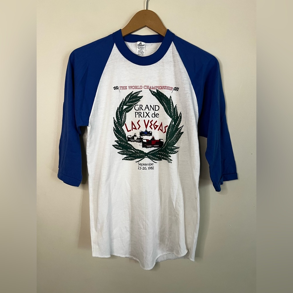 Vintage 80s 1982 Grand Prix Las Vegas Raglan 3/4 Sleeve Single Stitch Shirt M